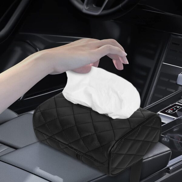 ⁦WWW Car Tissue Holder,Sun Visor Tissue Box,Car Tissue Box Premium PU Leather Universal Backseat Car Napkin Holder Wipes Dispenser for Car,Black⁩ - الصورة ⁦3⁩