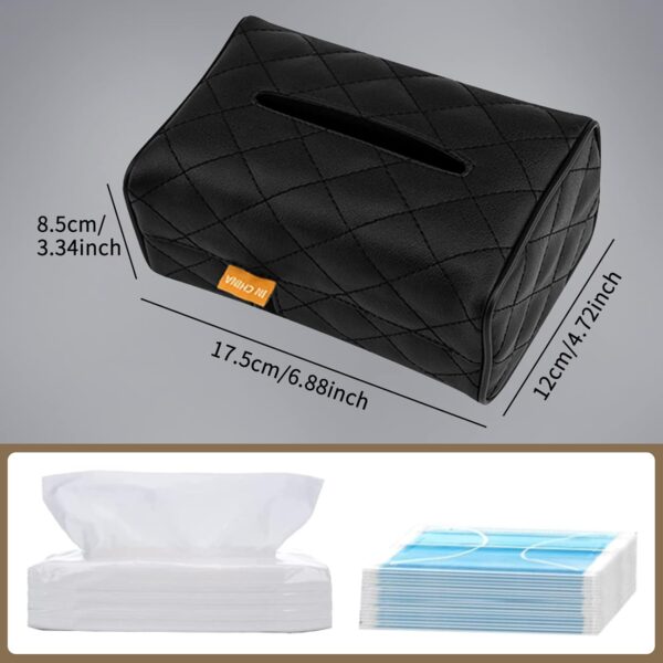 WWW Car Tissue Holder,Sun Visor Tissue Box,Car Tissue Box Premium PU Leather Universal Backseat Car Napkin Holder Wipes Dispenser for Car,Black - Image 2