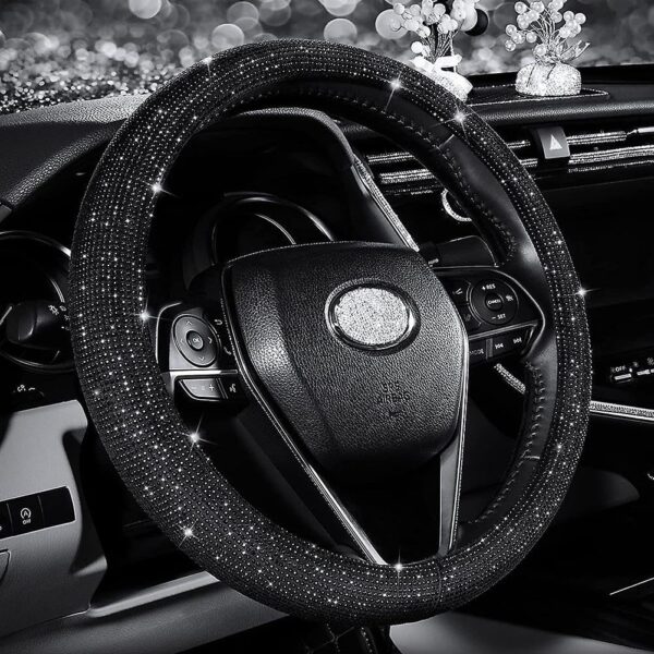 MT BEST BUY - Steering Wheel Cover with Rhinestones, Decorative Accessory with 5 selection colour (Black)