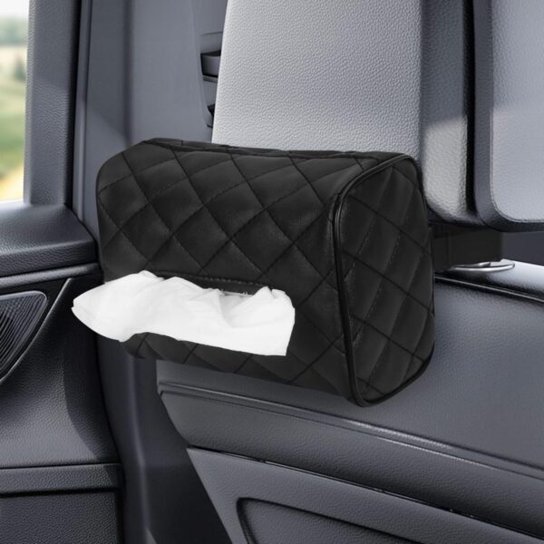 WWW Car Tissue Holder,Sun Visor Tissue Box,Car Tissue Box Premium PU Leather Universal Backseat Car Napkin Holder Wipes Dispenser for Car,Black