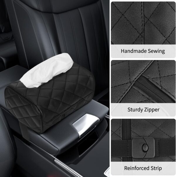 ⁦WWW Car Tissue Holder,Sun Visor Tissue Box,Car Tissue Box Premium PU Leather Universal Backseat Car Napkin Holder Wipes Dispenser for Car,Black⁩ - الصورة ⁦5⁩