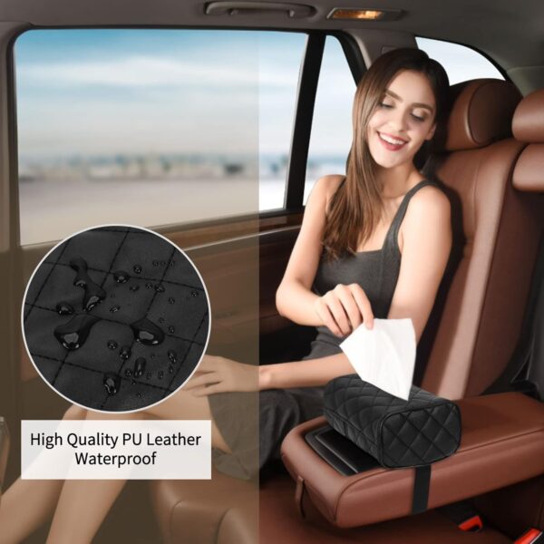 WWW Car Tissue Holder,Sun Visor Tissue Box,Car Tissue Box Premium PU Leather Universal Backseat Car Napkin Holder Wipes Dispenser for Car,Black - Image 4