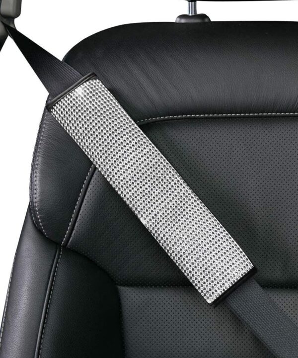 Reswish ESEWALAS PU Leather Seat Belt Shoulder Pads,Diamond Car Seatbelt Covers Glitter Rhinestone Car Seat Belt Strap Cover Shoulder Pad,Crystal Seat Belt Cushion Pad Cover Protector, (White) - Image 2